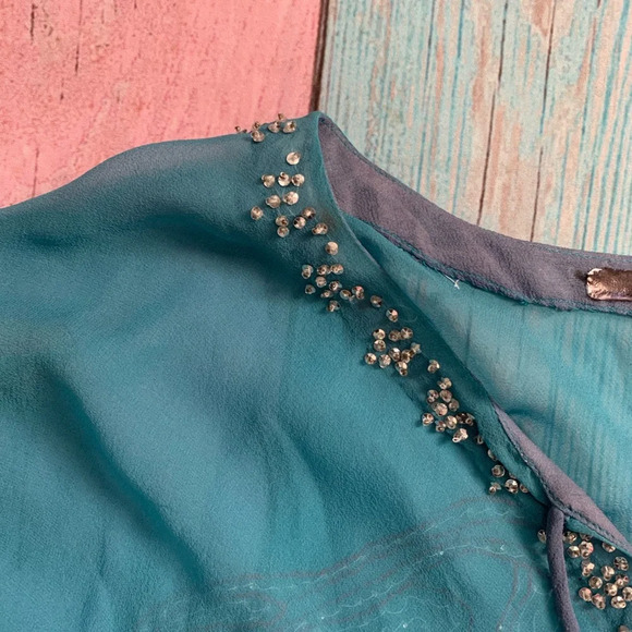 Beautiful vintage silk butterfly tunic top sheer flowy - Picture 5 of 8